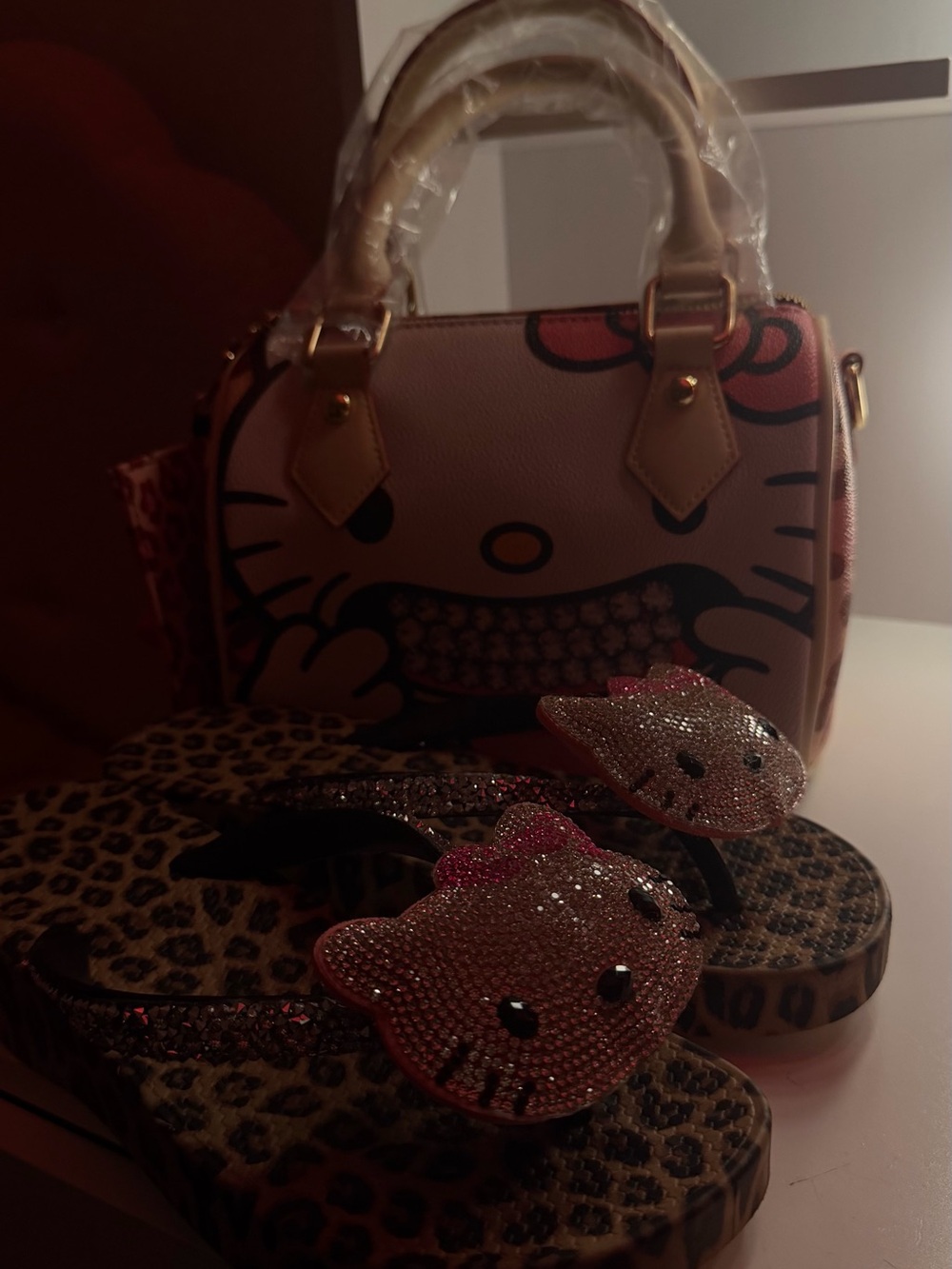 Pink Kids Character Purse and Glitter Flip Flops Set - Pink